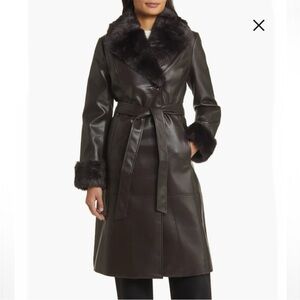 NWOT Via Spiga Faux Leather & Faux Fur coat